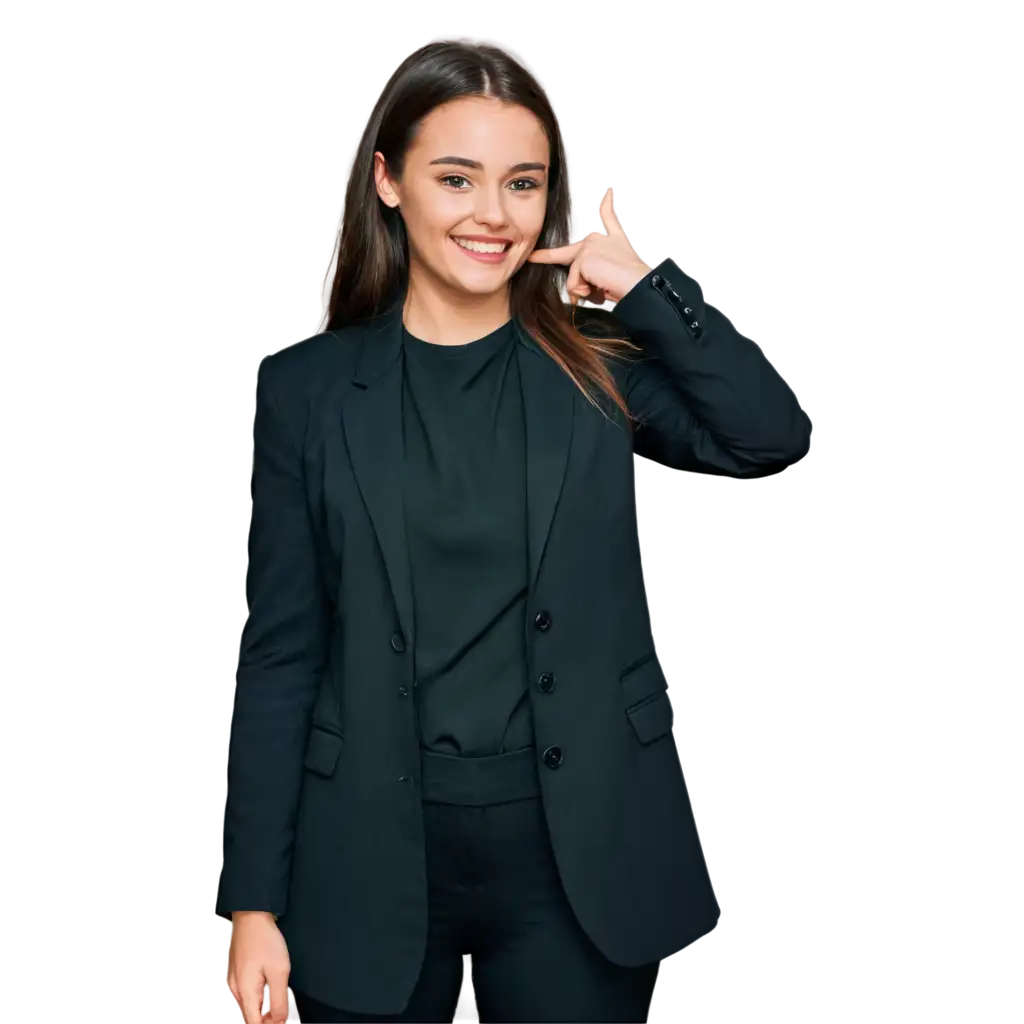 a brutal brunette girl, smiling in a classic black suit jacket, hairstyle ponytail, evening make-up