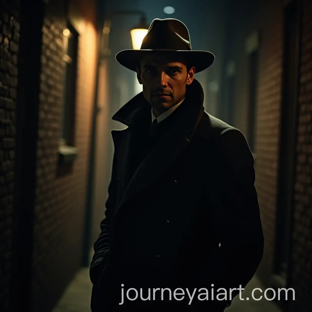 Mysterious-Detective-in-Noir-Alley-with-Classic-Trench-Coat-and-Fedora