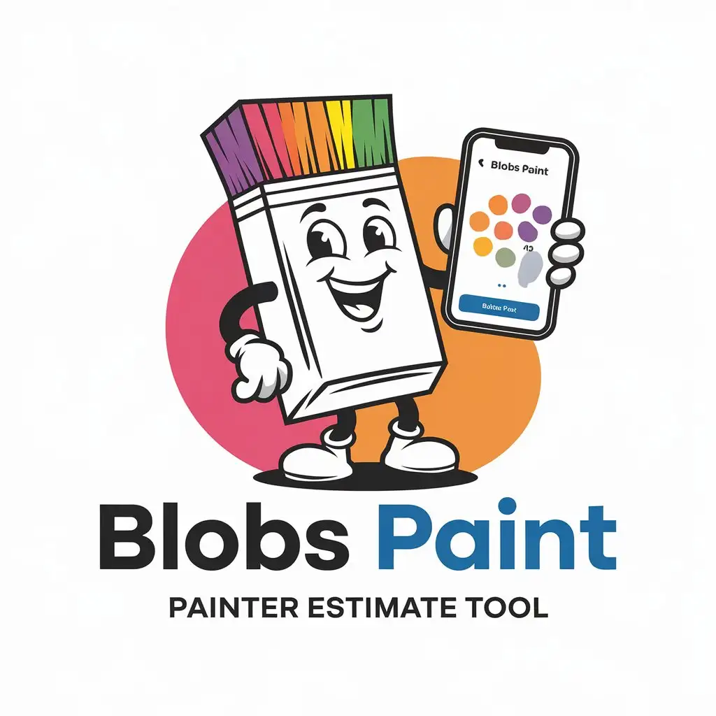 LOGO Design for Blobs Paint Cartoonish Paintbrush with Smartphone Vibrant Colors and Playful Theme