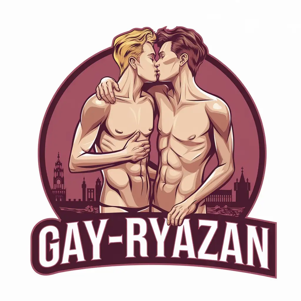 LOGO-Design-for-GayRyazan-Entertainment-Bold-and-Inclusive-with-a-Kissing-Couple-and-Cityscape