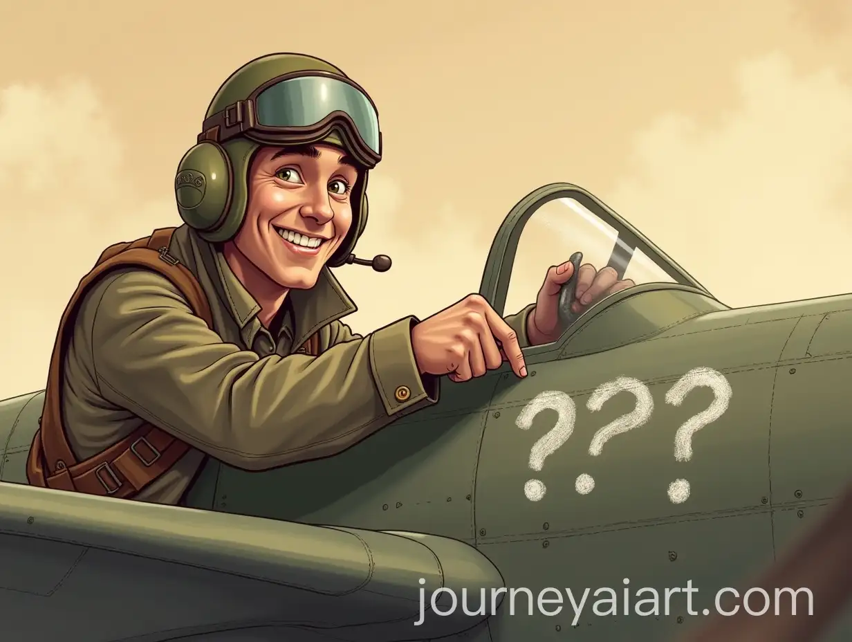 Vintage-World-War-II-British-Fighter-Pilot-Drawing-ThumbsUp-on-Aircraft-Wing