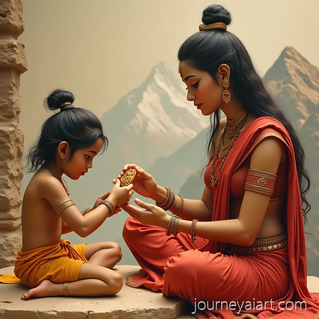 Goddess-Parvati-SculptingDivine-Parvati-Sculpting-Boy-a-Sandalwood-Boy-on-Mount-Kailash