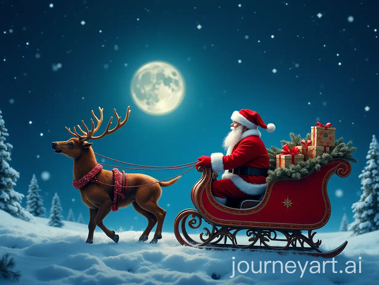 Santa-Claus-in-a-Red-Christmas-Sleigh-Flying-Through-a-Starry-Night