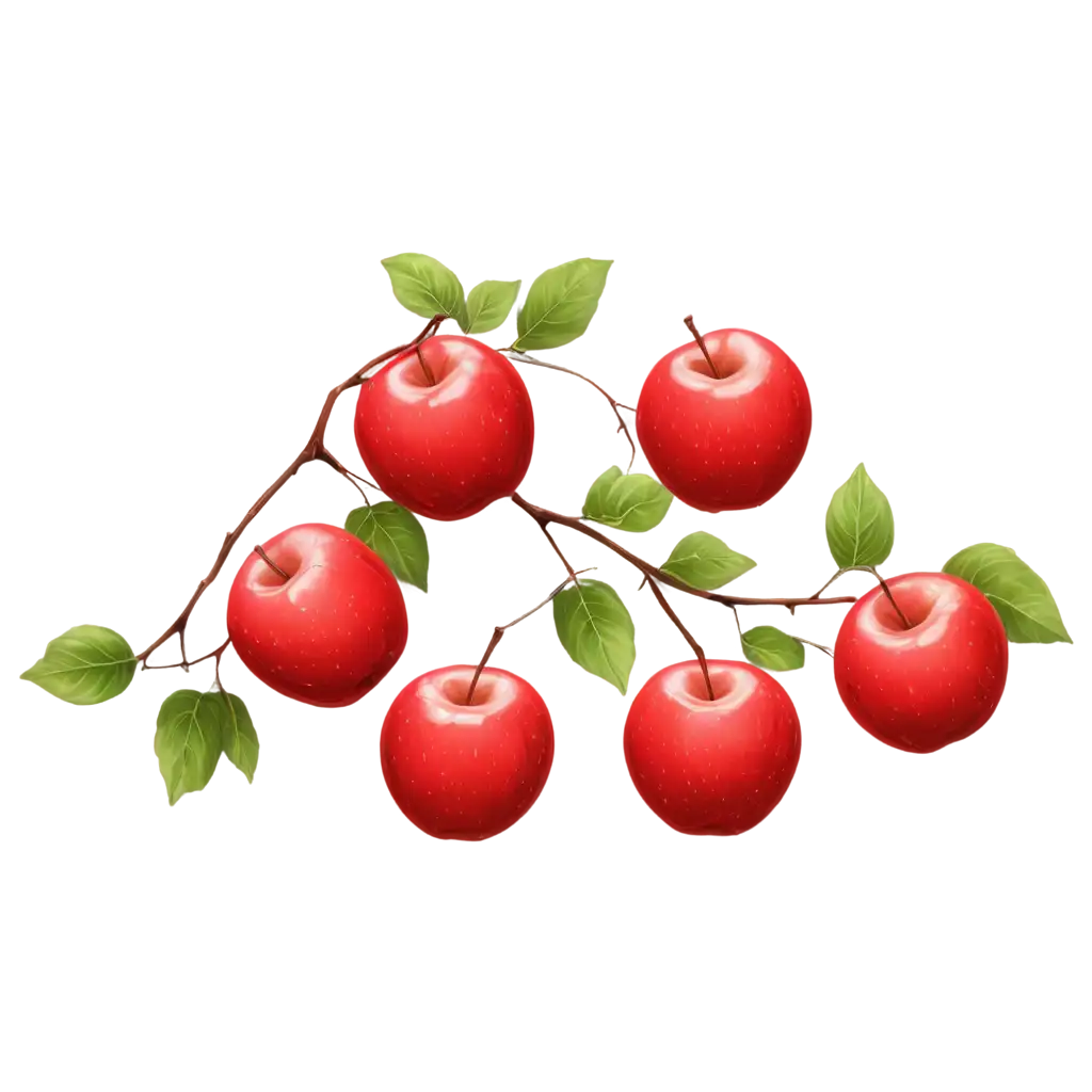 Vivid-Realistic-Style-Red-Apples-PNG-with-Gloss-Green-Stem-and-Small-Leaves-for-HighQuality-Visuals