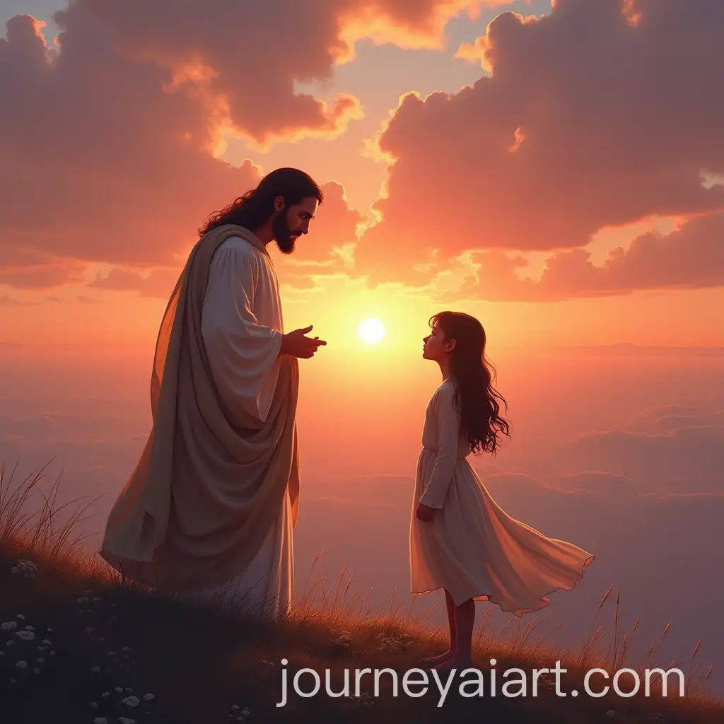 Sunset-Meeting-Between-Jesus-and-Mary-with-a-Girl-Ready-to-Descend-to-Earth