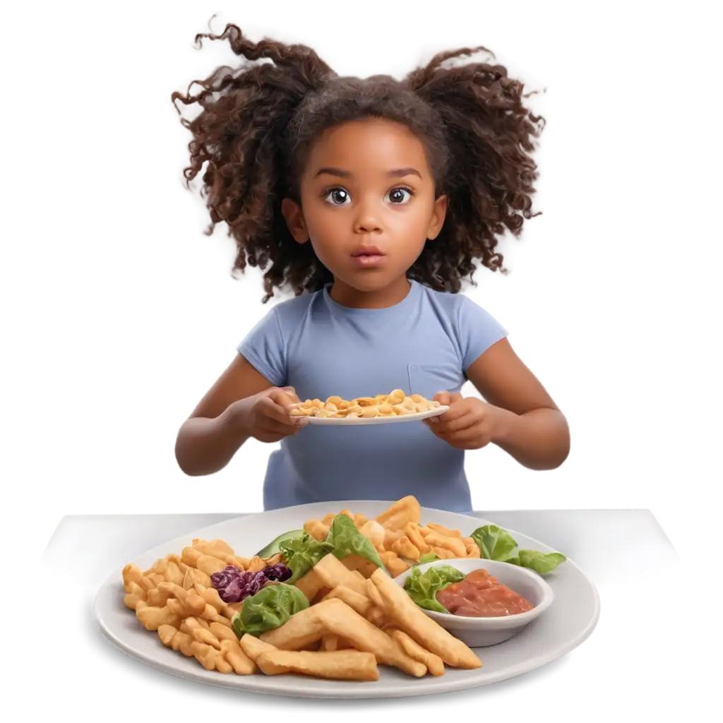 create a 3d realistic image of a child eating a lot of things at the same time