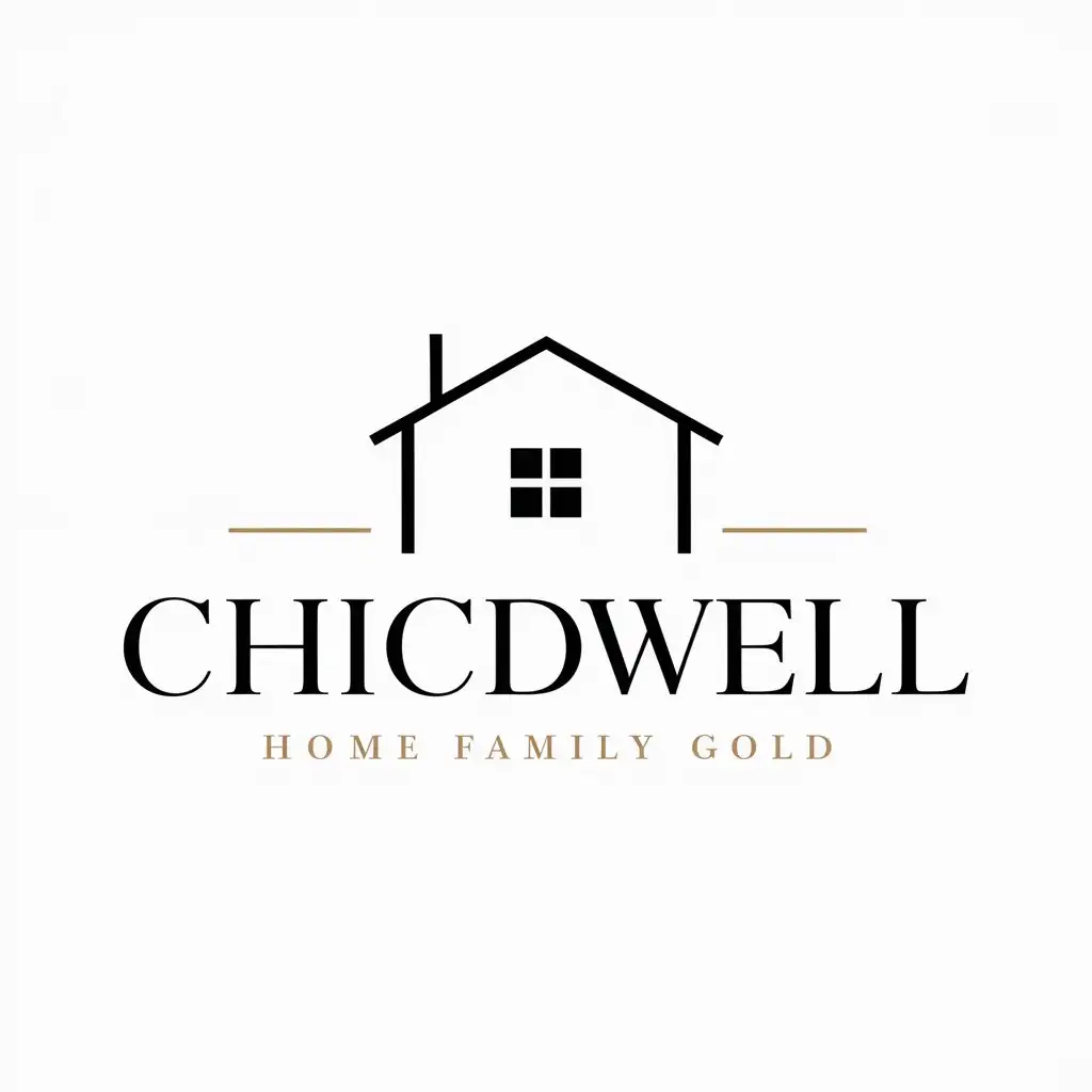 a vector logo design,with the text "chicdwell", main symbol:a modern house silhouette, with elegant font, color can be chosen black and gold.,Moderate,be used in Home Family industry,clear background