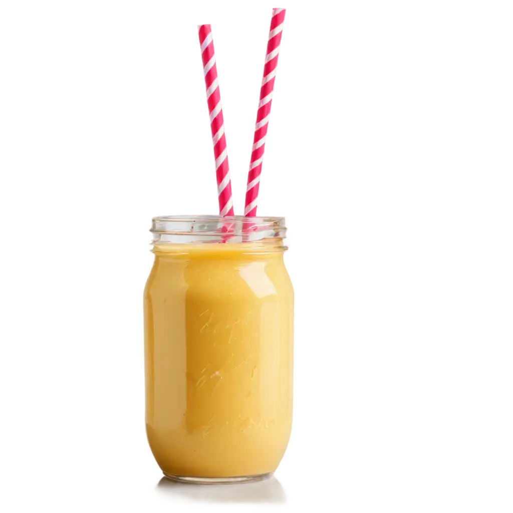 Jar with straw filled with yellow smoothie