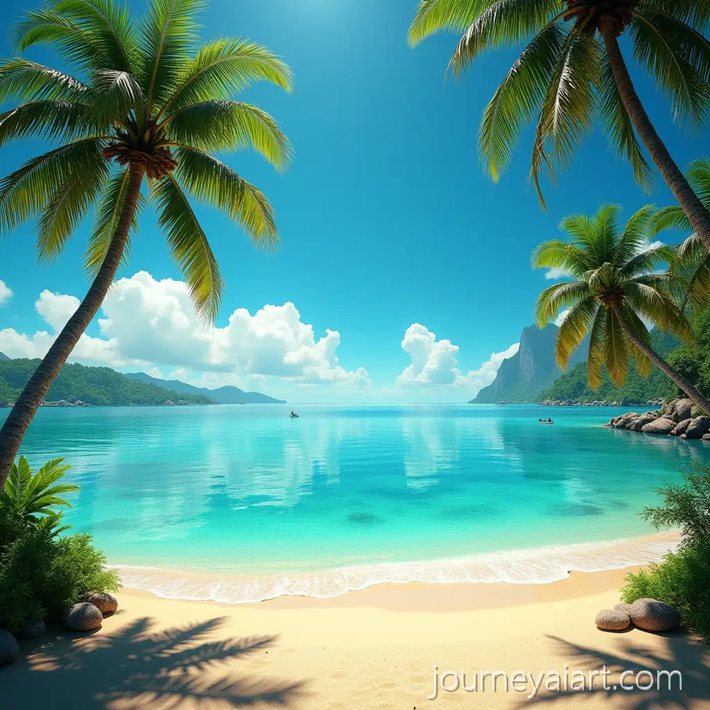 Tropical-beach-sceneBreathtaking-Tropical-Beach-Scene-with-CrystalClear-Turquoise-Sea-and-Palm-Trees
