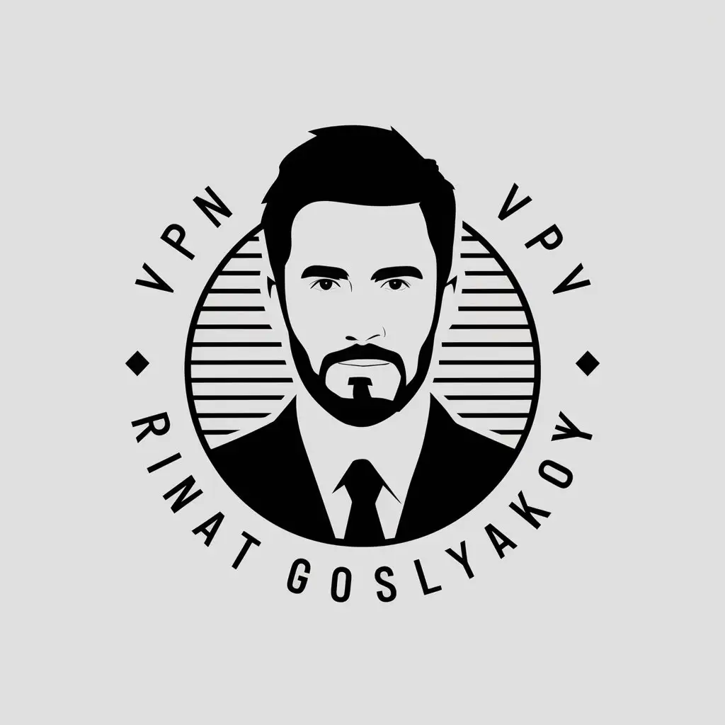 a vector logo design,with the text "VPN Rinat Goslyakov", main symbol:Ryan Gosling,complex,be used in Internet industry,clear background