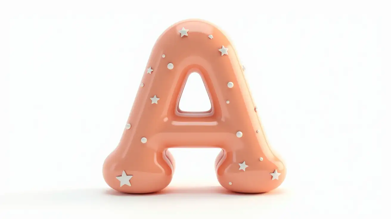 3D bubble letter A, colorful shiny toy style, white background, kids-friendly, playful, soft lighting, high quality, centered