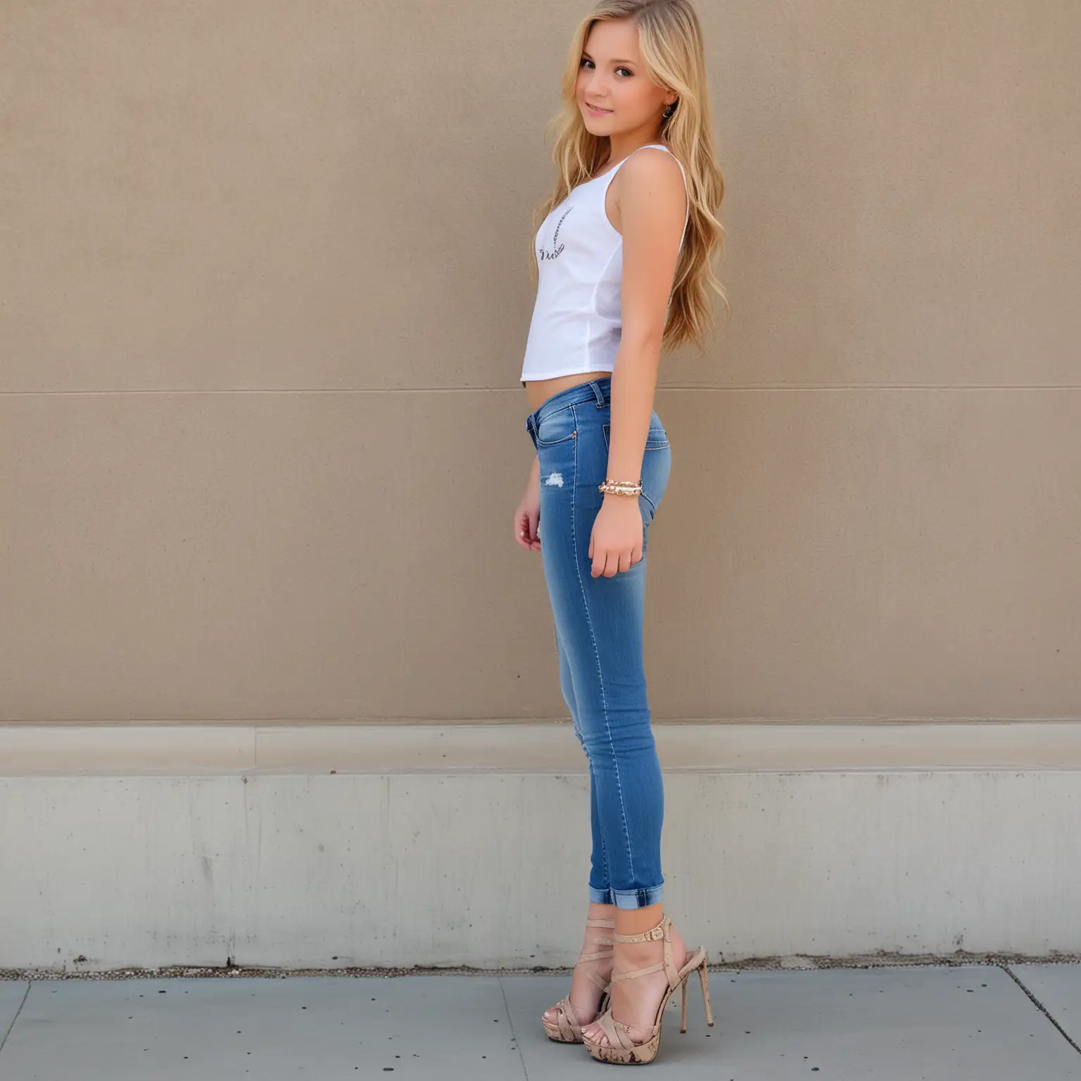 Stylish-TwelveYearOld-Girl-in-Skinny-Jeans-and-Platform-High-Heels