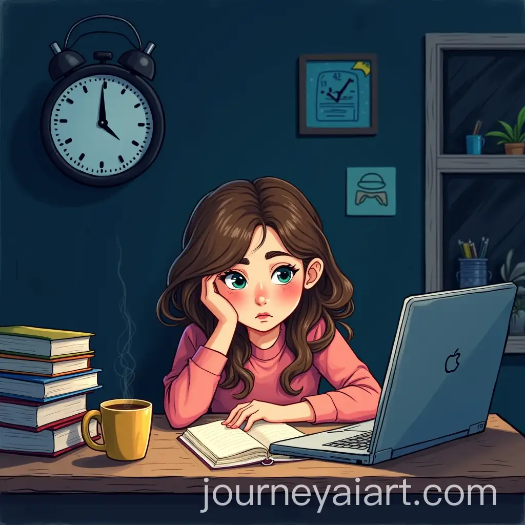 Teenage-Girl-Studying-Late-at-Night-with-Coffee-and-Textbooks