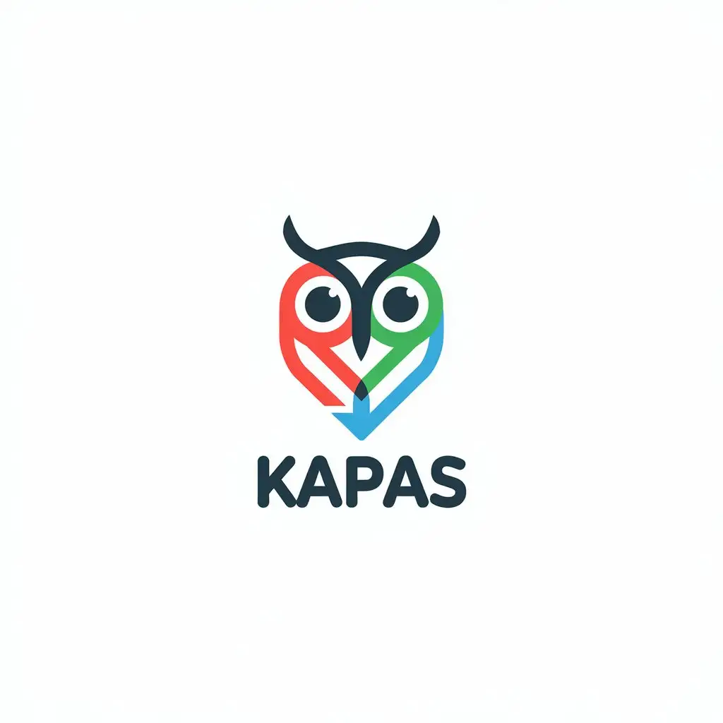 LOGO Design For KAPAS Owl Face in Red Green and Blue for Internet Industry