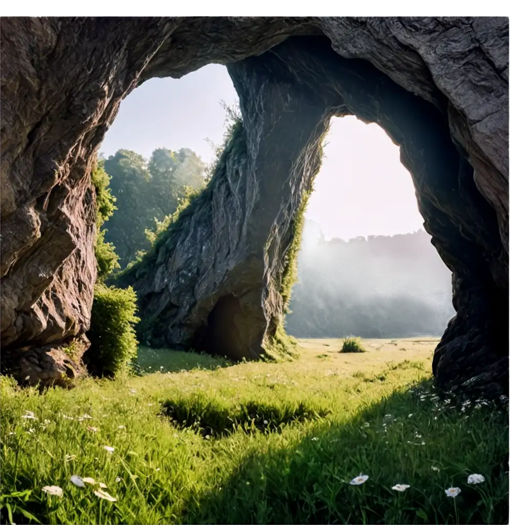 Emerging-from-Depression-Dark-Cave-Opening-into-a-Lush-Sunlit-Meadow-PNG-Image-for-Healing-and-Hope