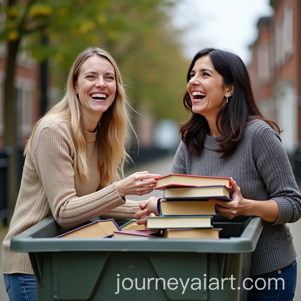 Two-Women-Joyfully-Discarding-Books-into-a-Bin
