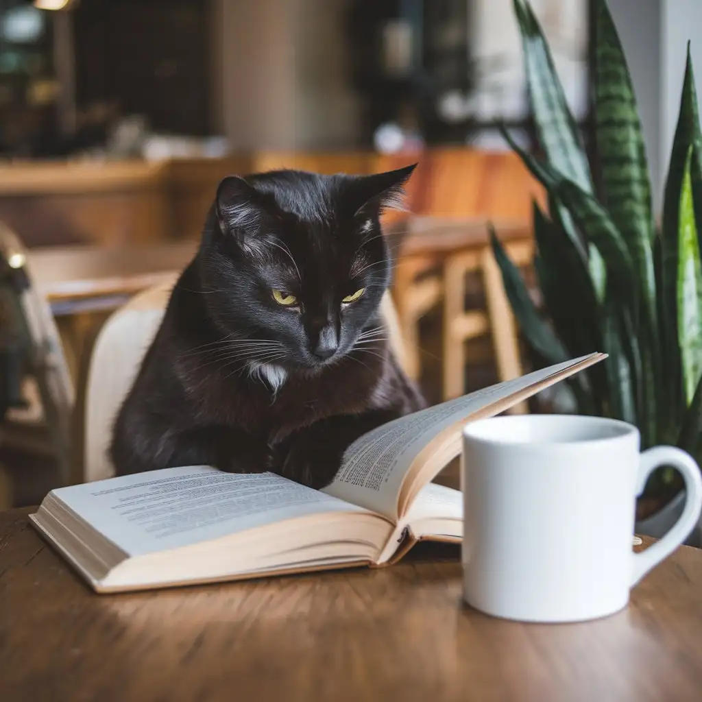 Black-Cat-Reading-Book-in-Coffee-Shop