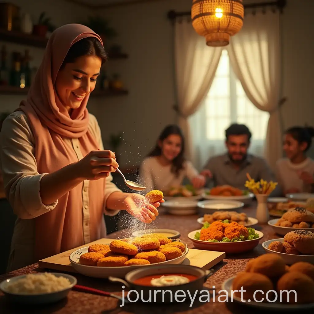 Middle-Eastern-Mother-Cooking-with-Pemina-Frozen-Products-in-a-Warm-Kitchen