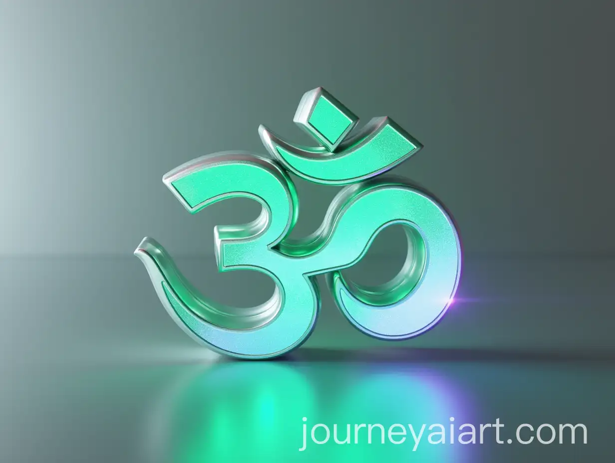 Translucent-VolumAI-Art-Prompt-Expansionetric-Symbol-of-Hinduism-with-Mint-and-Lilac-Glow-on-Mirror-Surface