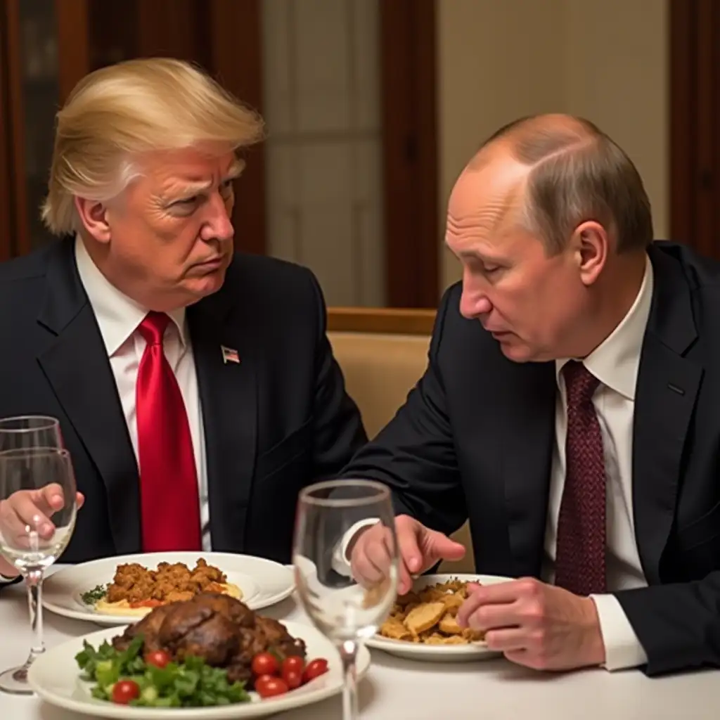 Take my profile picture from my Google account and make it so that I am eating with President Donald Trump and Putin