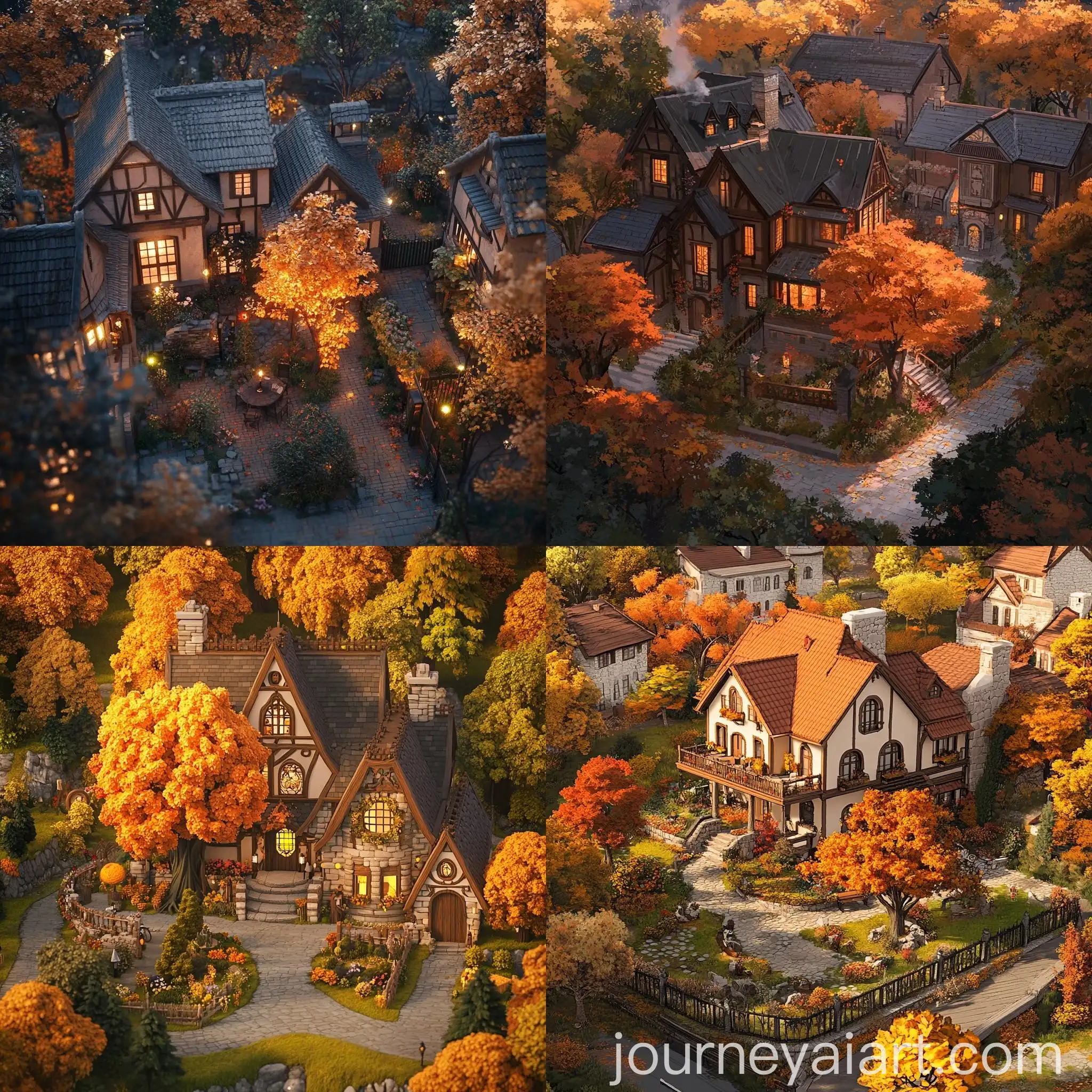 Medieval-Fantasy-House-with-Maple-Tree-in-Autumn-Garden