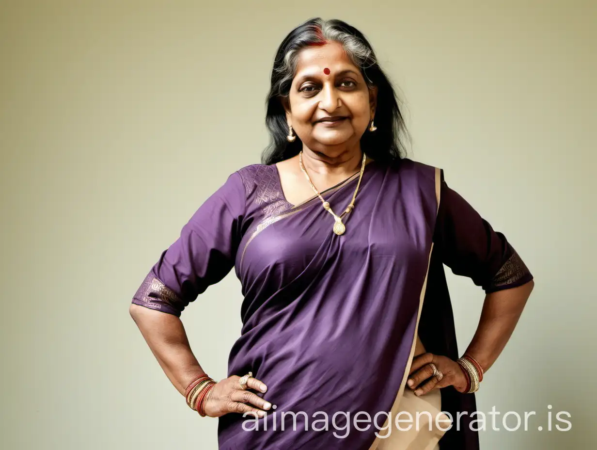 Portrait-of-a-Mature-Indian-Woman-Aged-57-with-Curvy-Figure