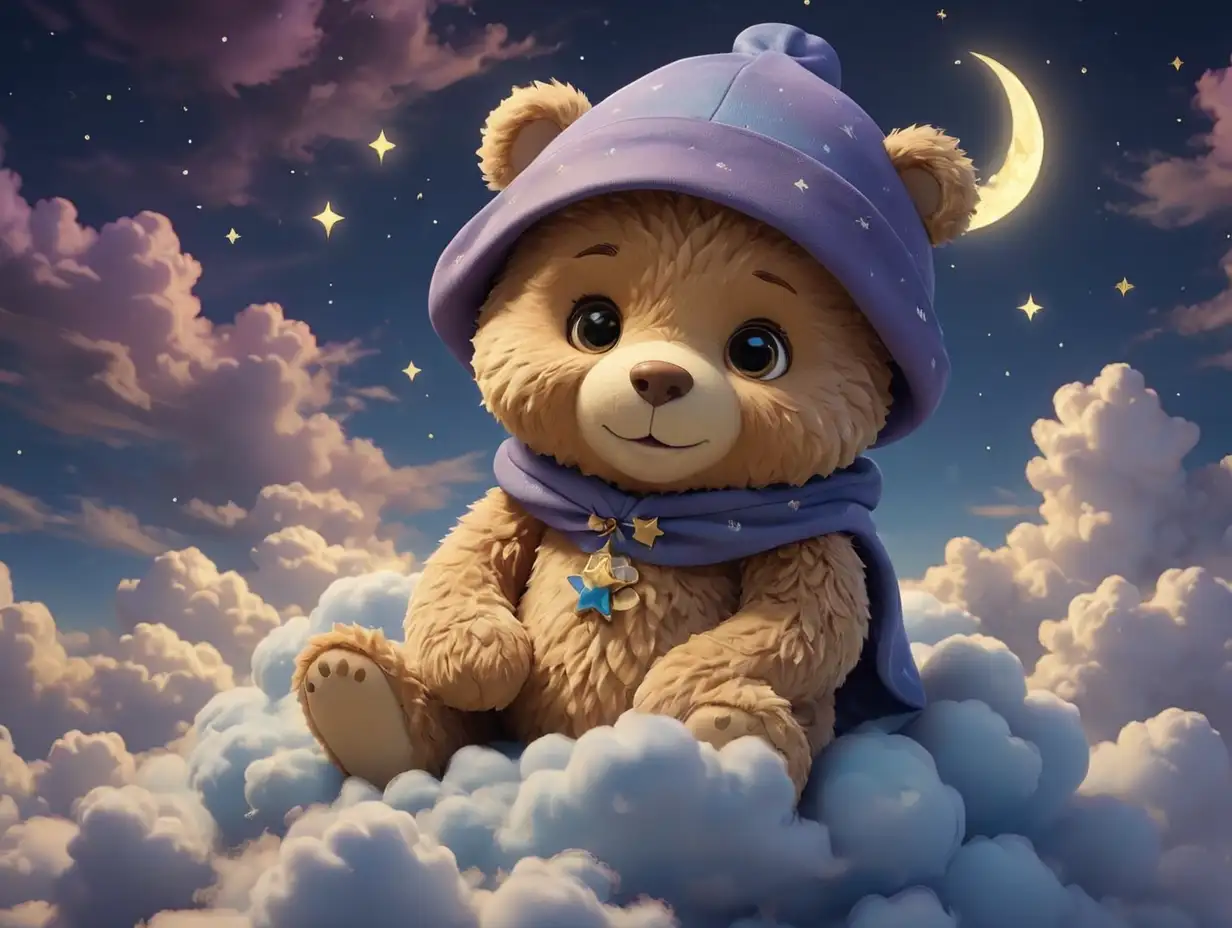 CartoonAI-Image-Prompt-Expansion-Teddy-Bear-on-Fluffy-Clouds-Under-a-Magical-Night-Sky
