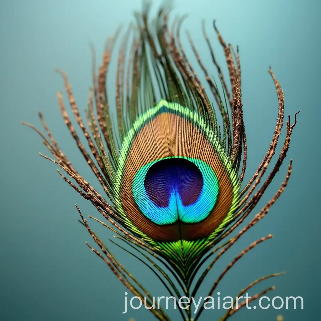 Macro-View-of-Peacock-Feather-in-Mid-Air-on-Clear-Background