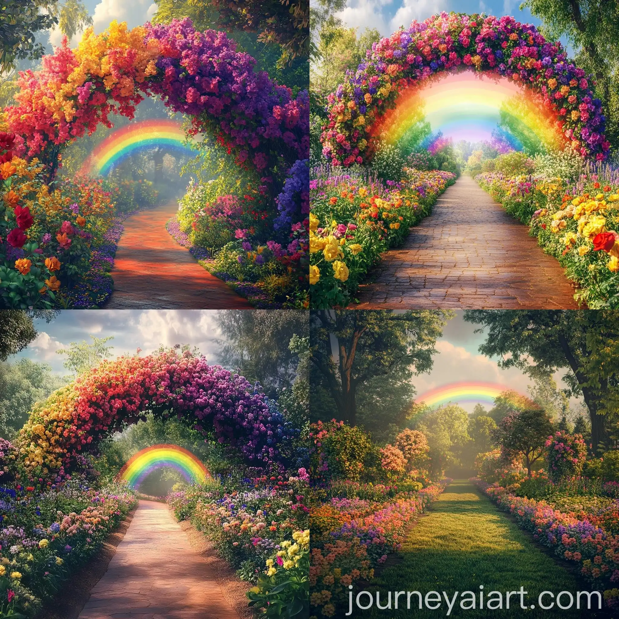 Enchanting-Garden-with-Rainbow-Pathway-and-Flowering-Trees