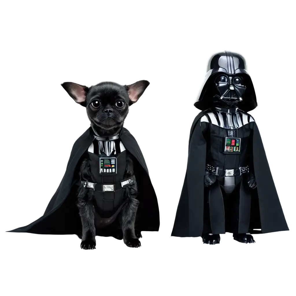 darth vader , grogu and a small black dog that are bllano together