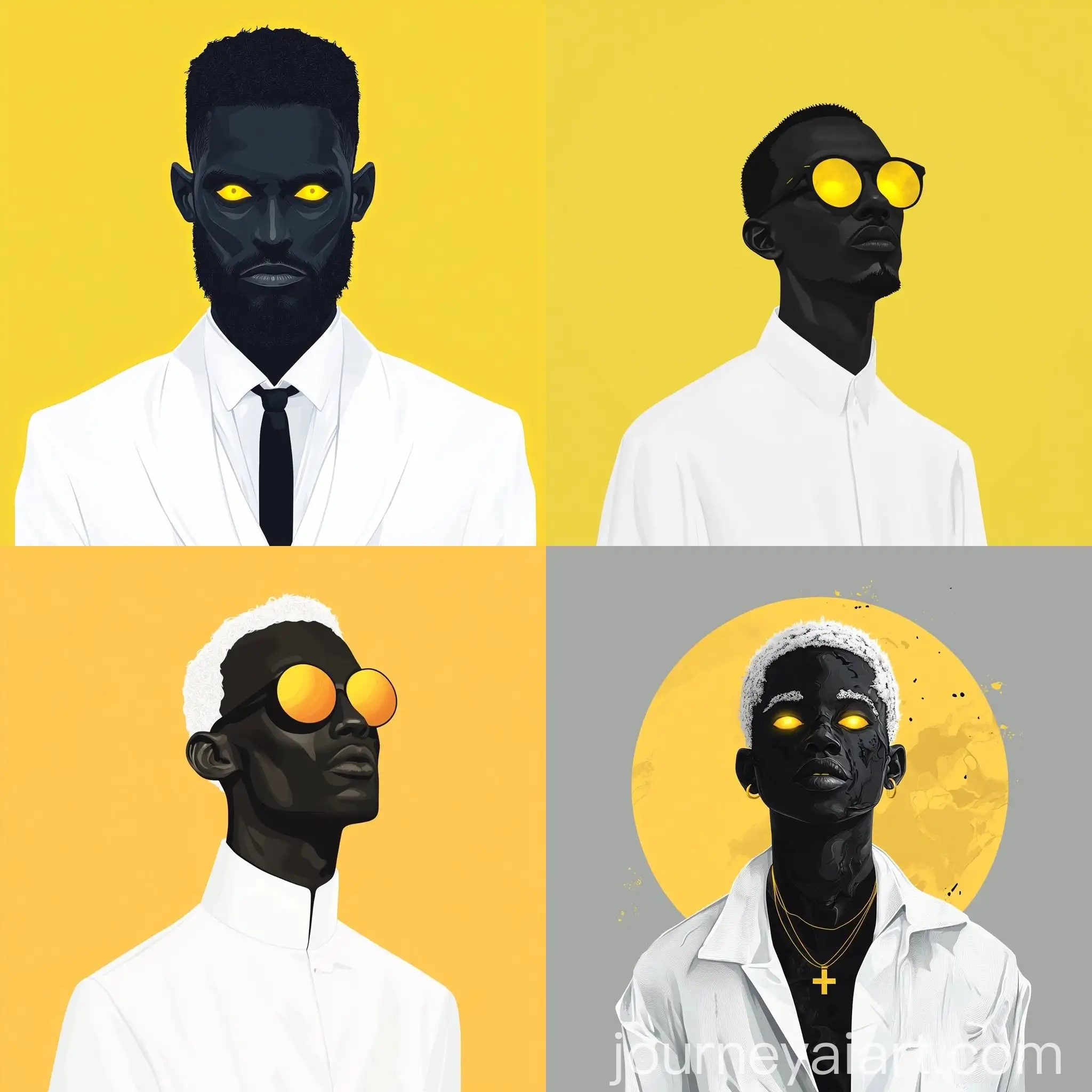 Minimalist-Illustration-of-State-Leader-in-White-Clothes-with-Swarthy-Black-Skin-and-Yellow-Hair