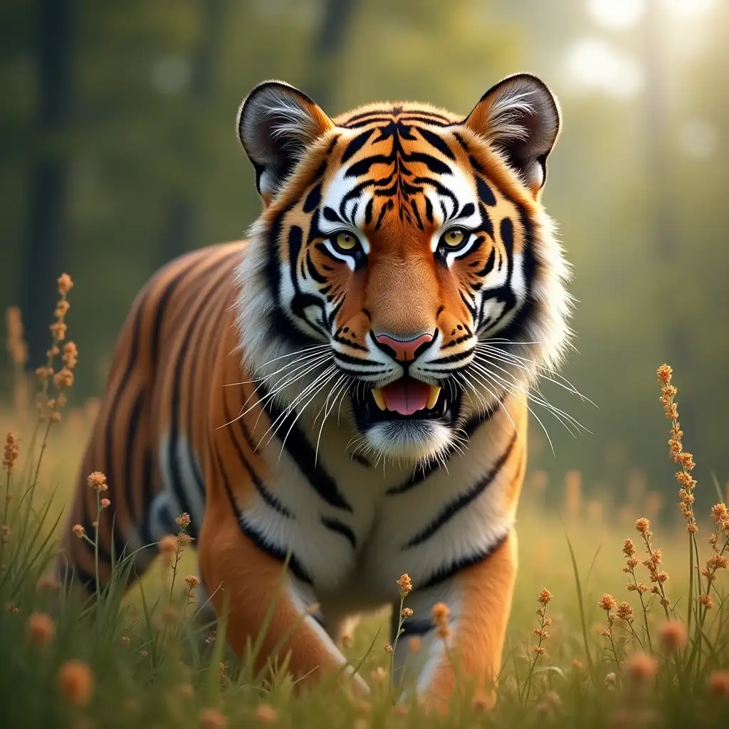 tiger, beautiful, summer, super realistic, high detail, high resolution, volumetric lighting, high detail