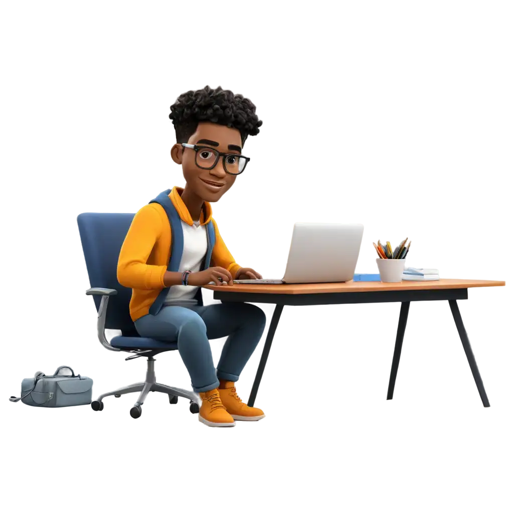 Studious-Black-Programmer-with-Computer-Notebooks-and-Phone-PNG-Illustration