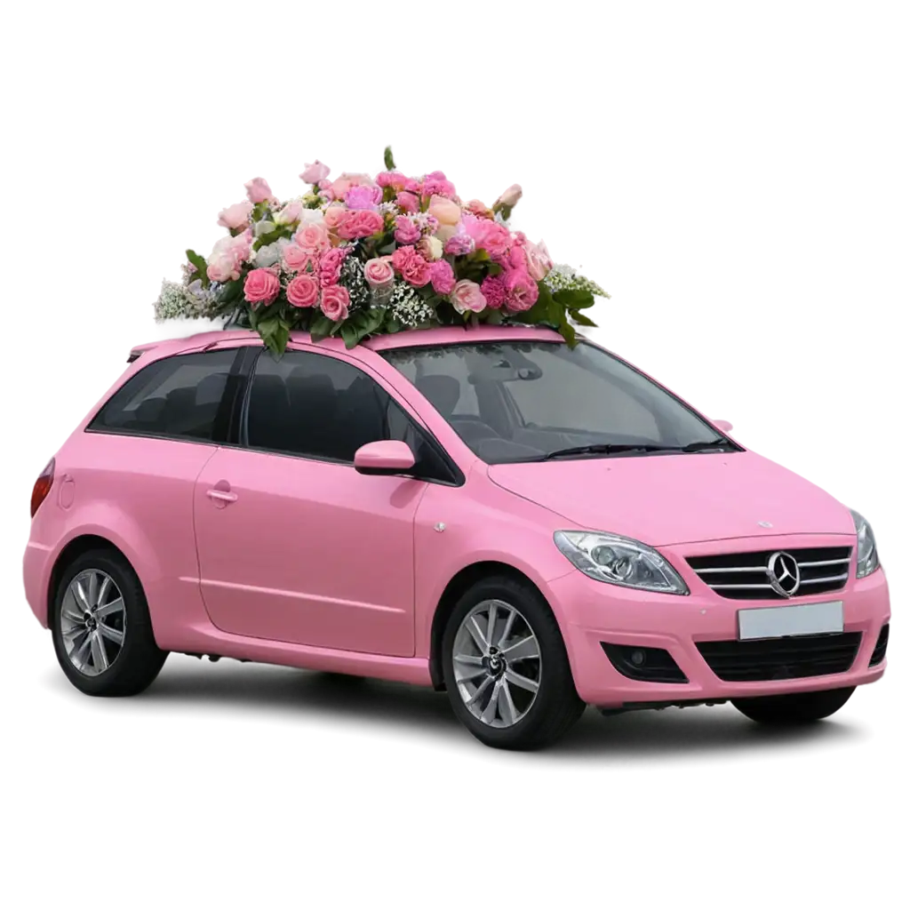 Cute-Pink-Car-Delivering-a-Beautiful-Bouquet-of-Flowers-PNG-Image-for-HighQuality-Design