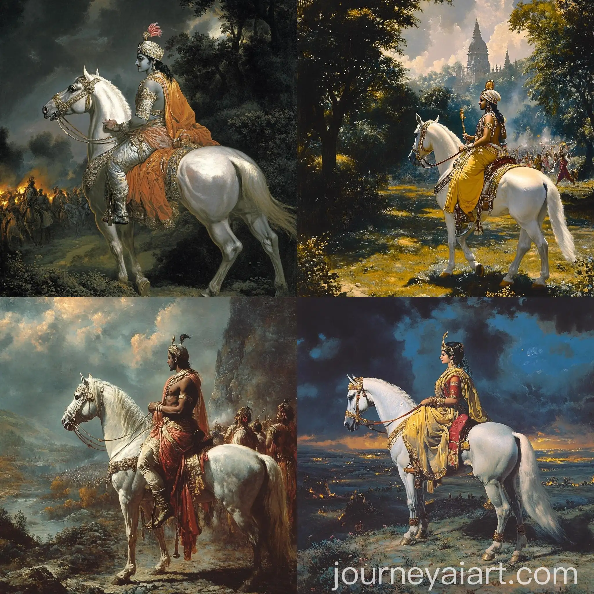 Krishna-Riding-a-White-Horse-Arriving-to-the-Battlefield