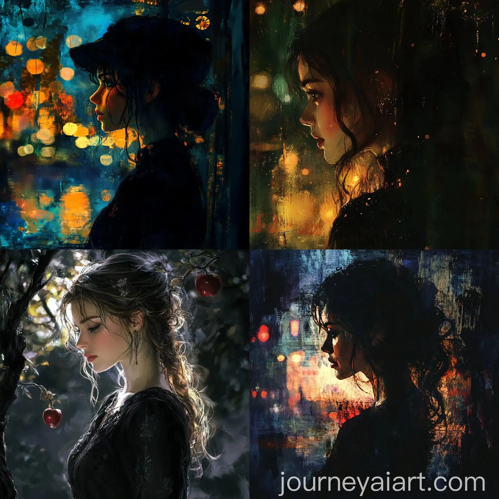 Highlighted-Woman-Looking-Sideways-in-Night-Apple