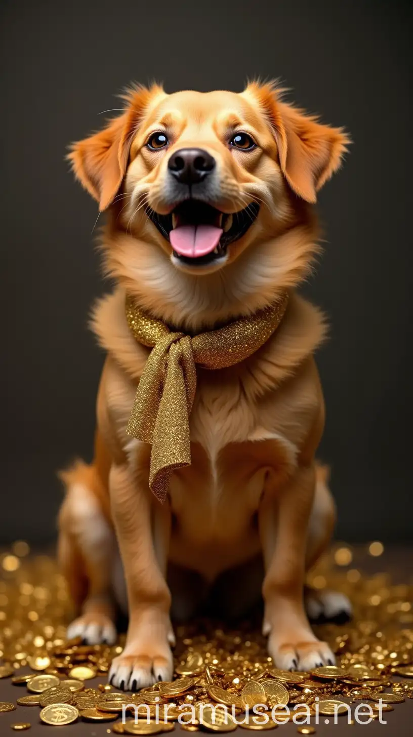 Rich Dog Counting Money with Swagger in Money Rain Scene