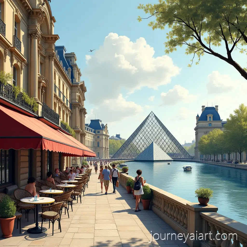 The-Louvre-MuseumLouvre-Museum-Paris-Scene-Charming-Parisian-Caf-and-People-Strolling-Along-the-Seine-River