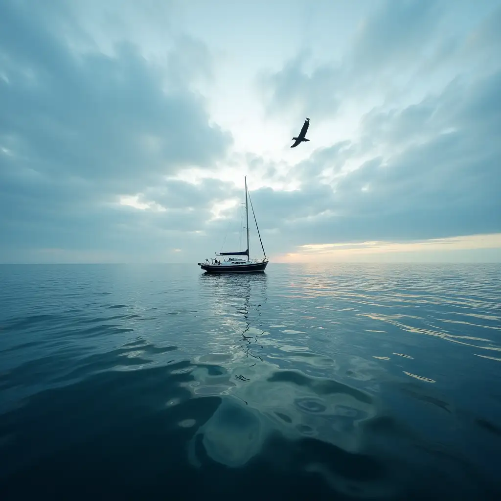 Flying-Hollnder-Ship-Over-the-Ocean-at-Sunset