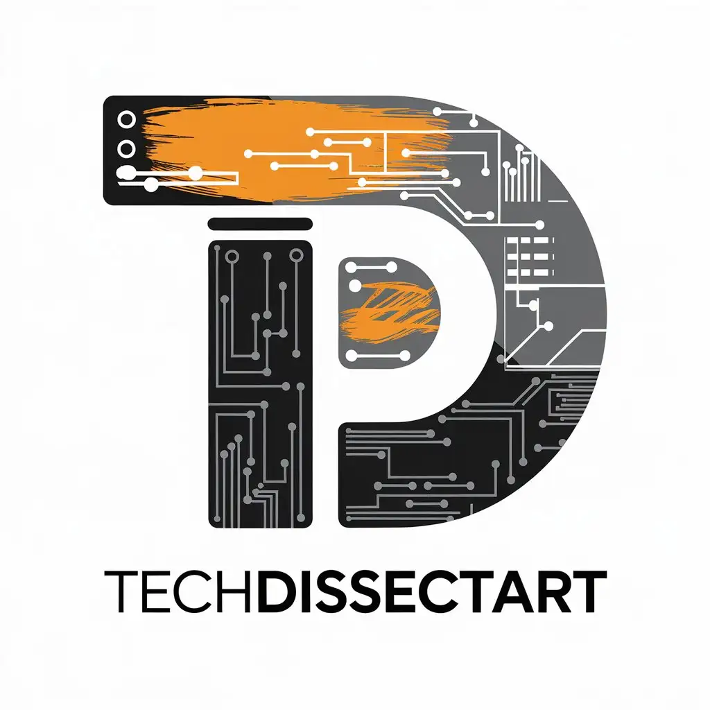 a vector logo design,with the text "techdissectart", main symbol:electronic art painting,Moderate,clear background