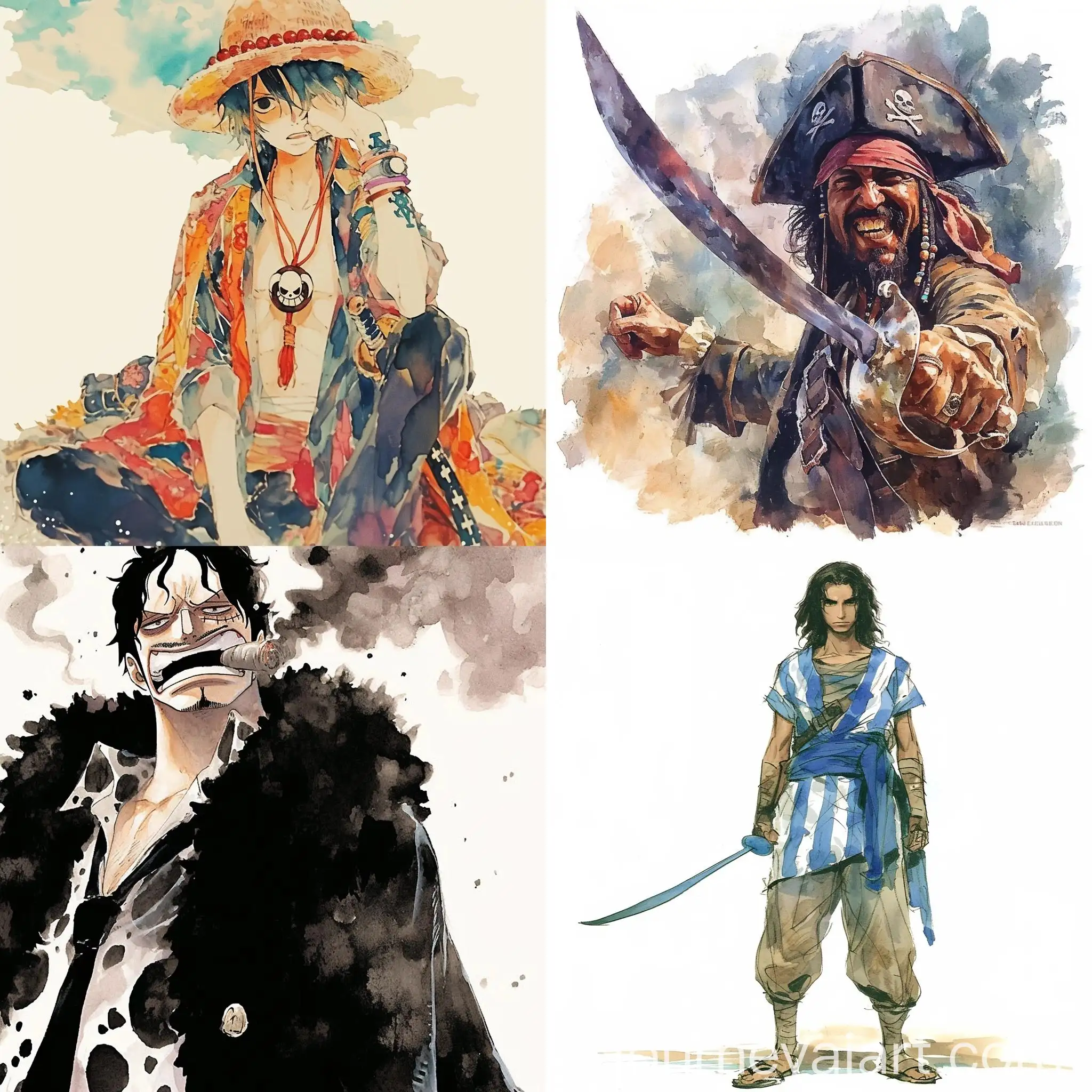 Watercolor-Pirate-Character-from-One-Piece-Manga-Series