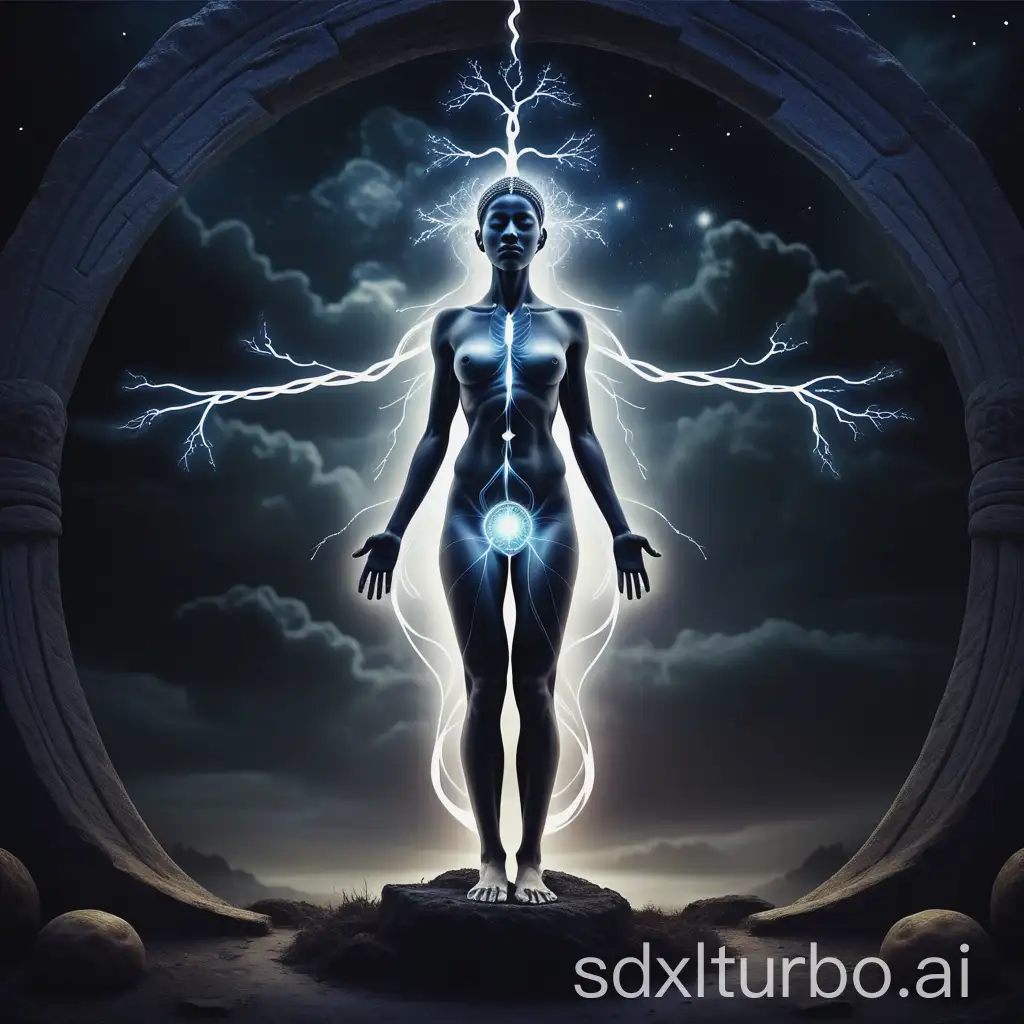 Human-Energy-Body-Connecting-to-Ancestors-and-Gods-in-a-Dark-Mystical-Setting