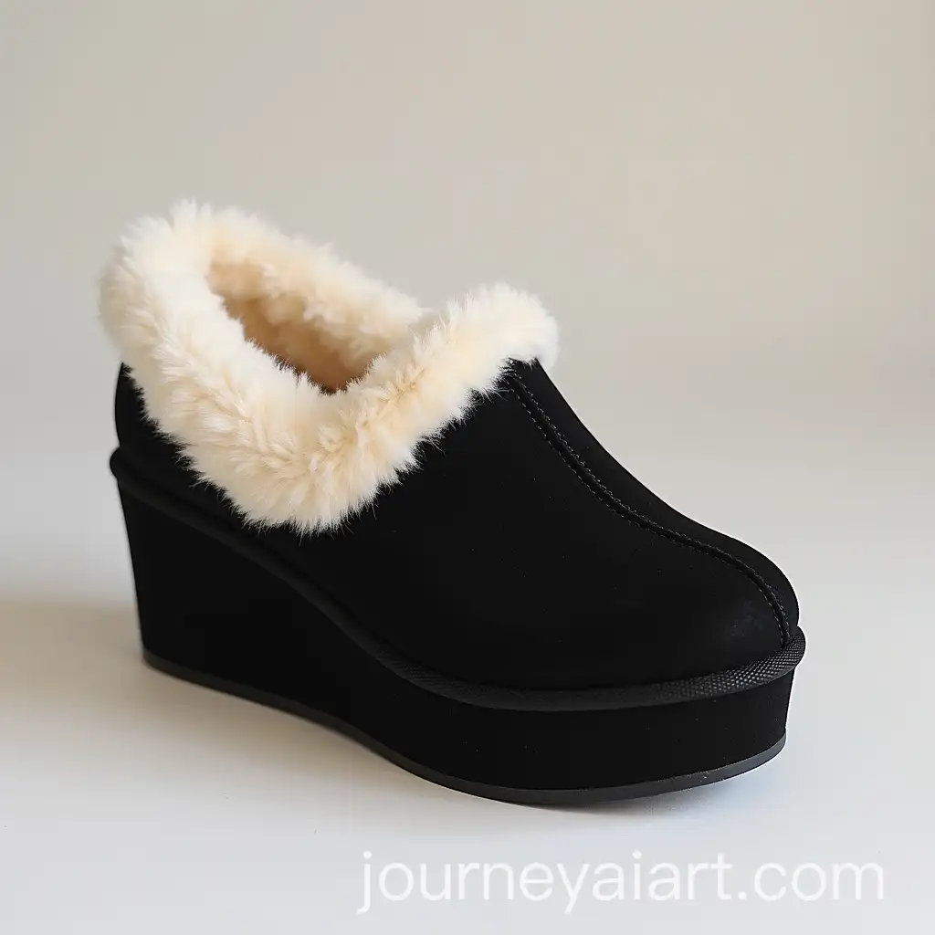 Black-Suede-Wedge-Backless-Slippers-with-Silk-Cushion-and-Faux-Fur-Trim