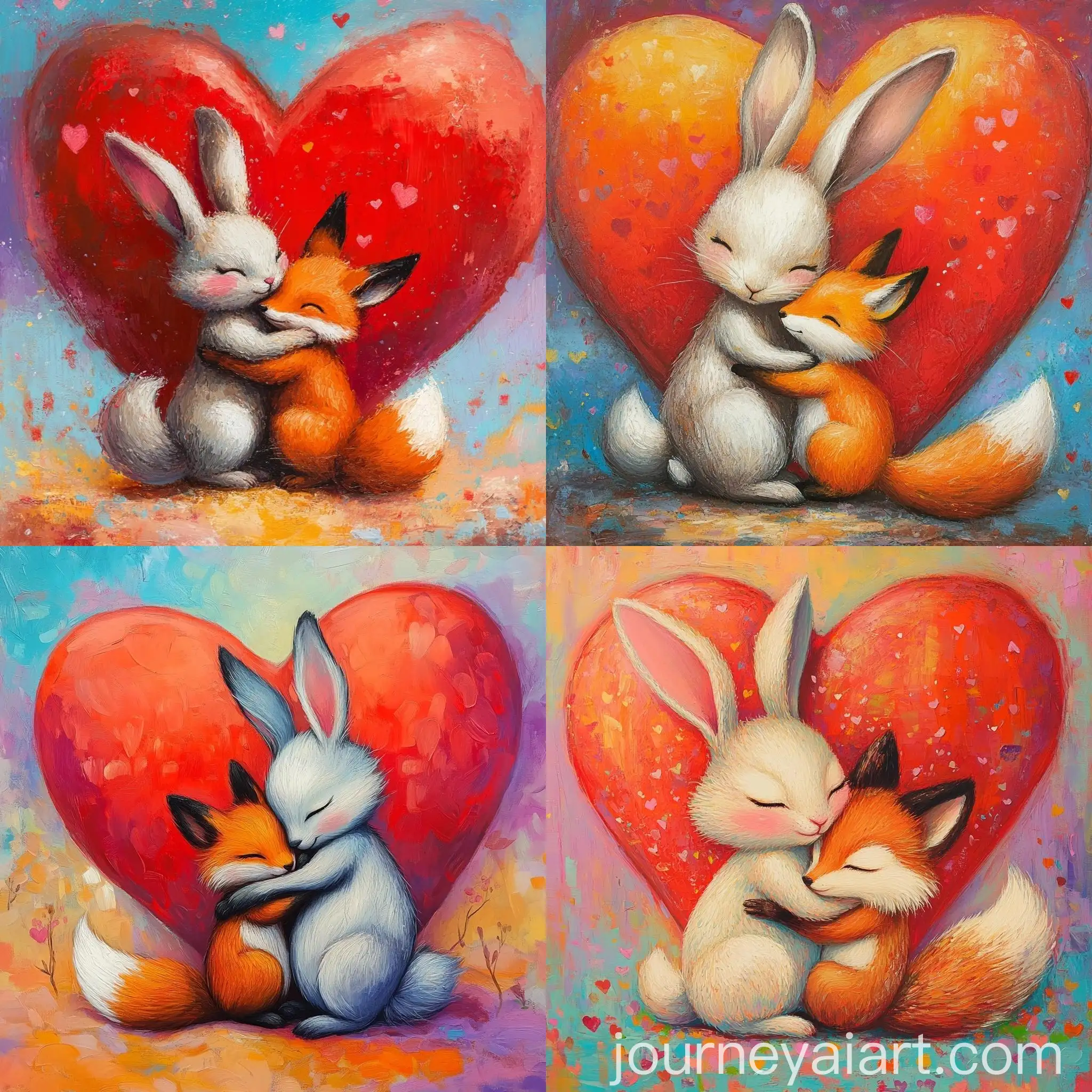 Whimsical-Bond-Adorable-Rabbit-and-Fox-in-a-Colorful-Fantasy-Realm