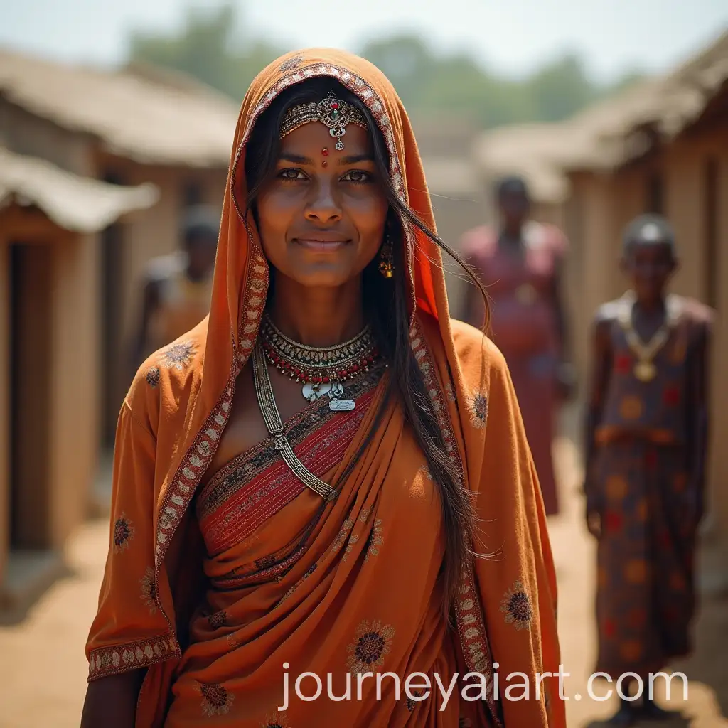 Portrait-of-a-Female-Indian-Villager-in-Traditional-Setting