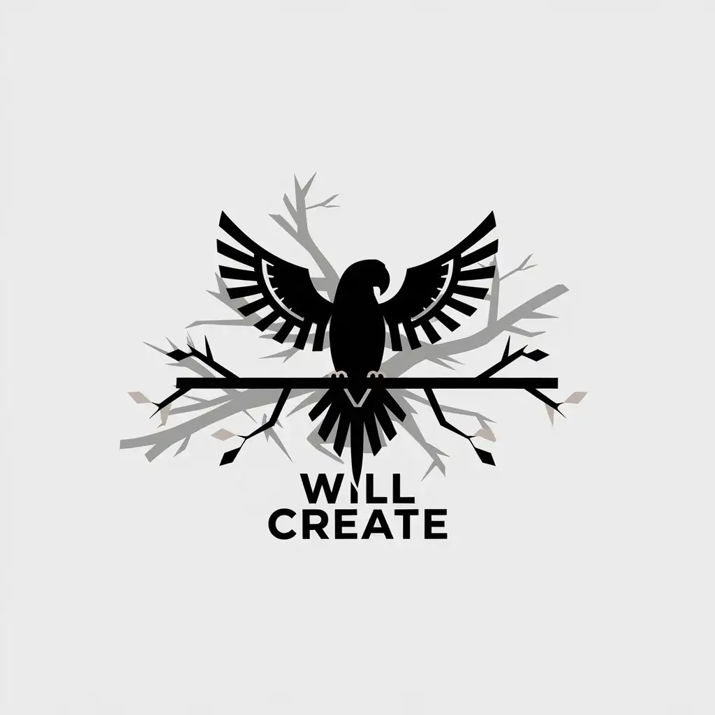 LOGO-Design-for-Exhibition-Creations-Minimalistic-Parrot-and-Branches