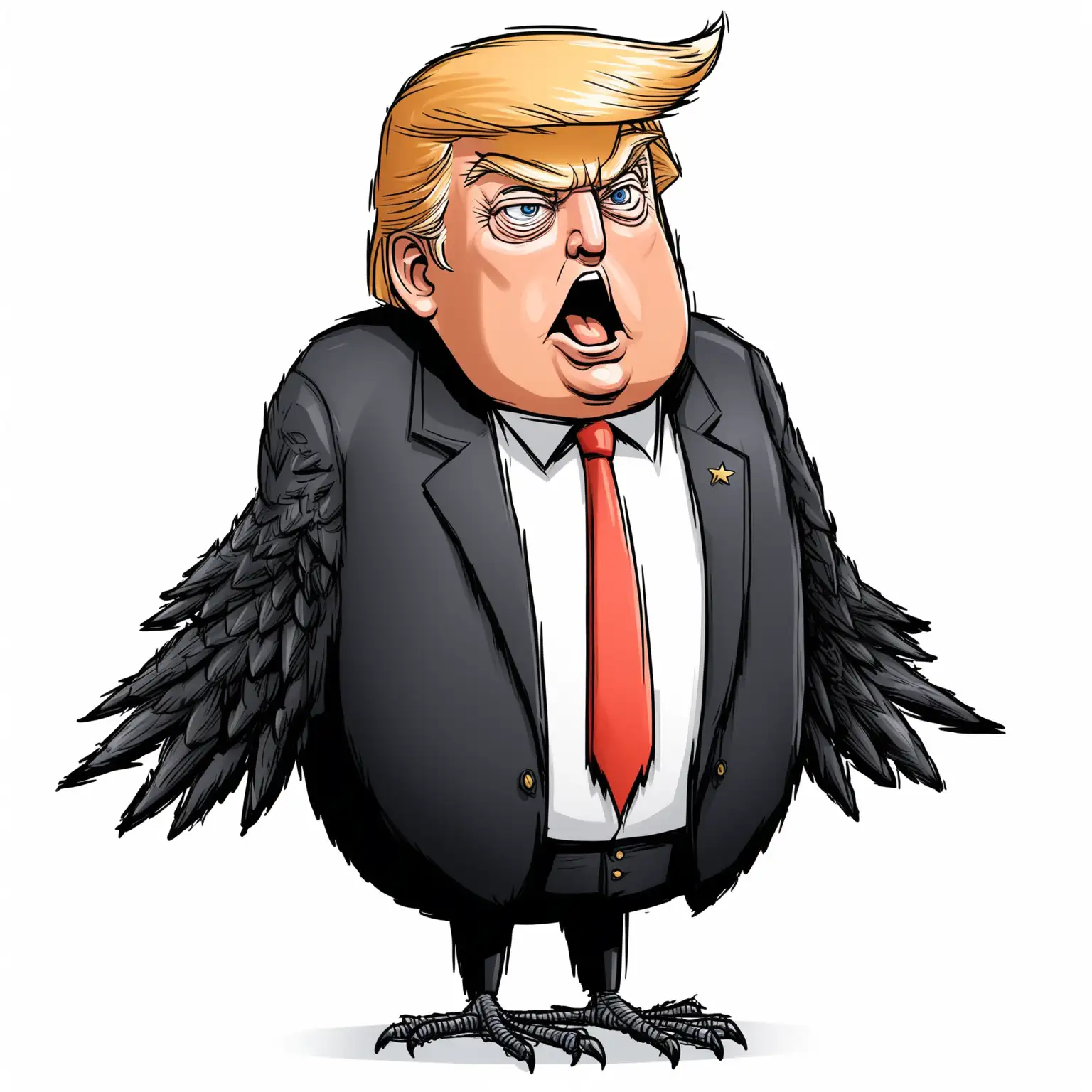 Cartoon Trump Resembling a Cuckoo Bird on White Background