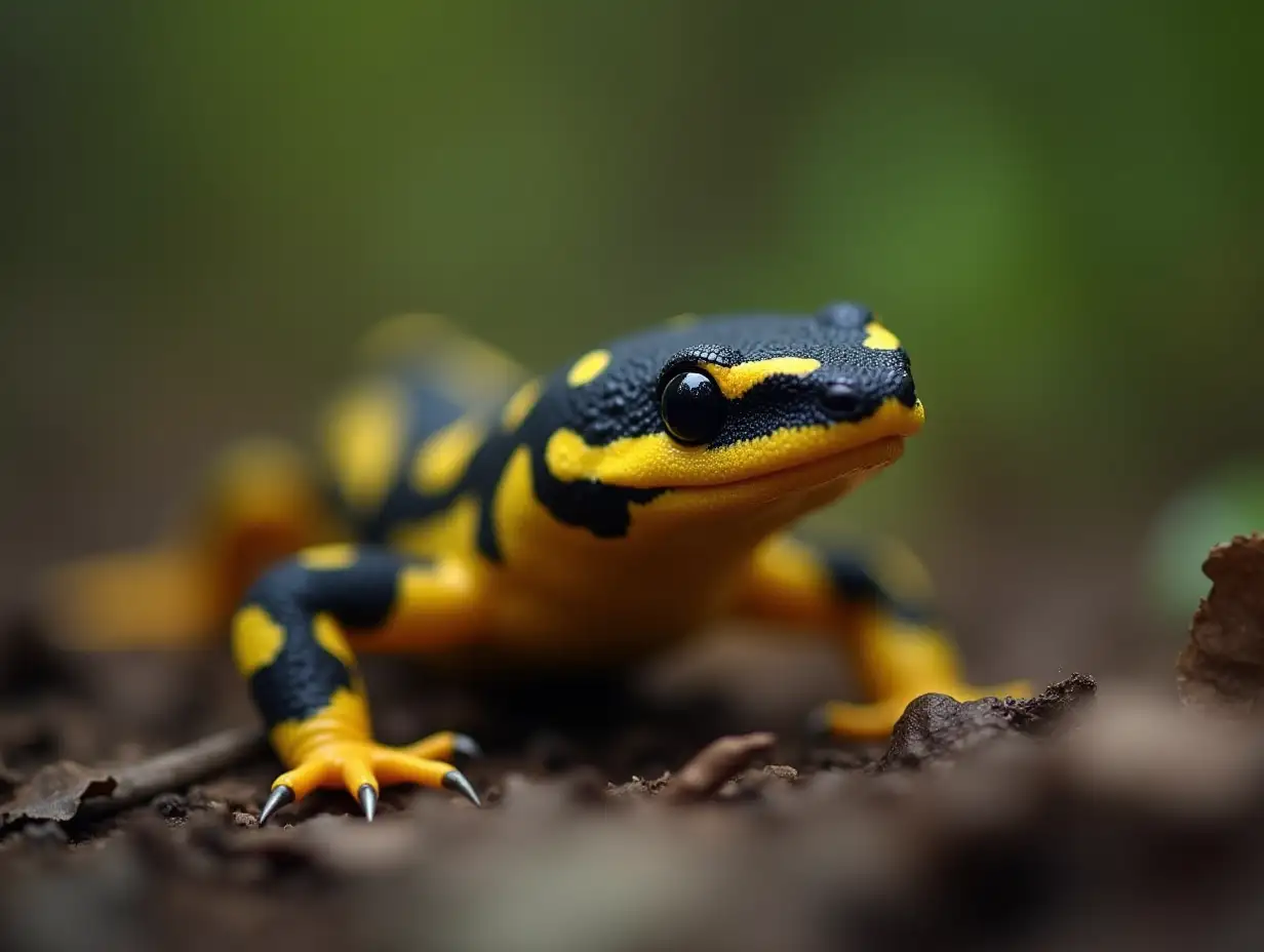 Yellow and Black Salamander in Forest Habitat