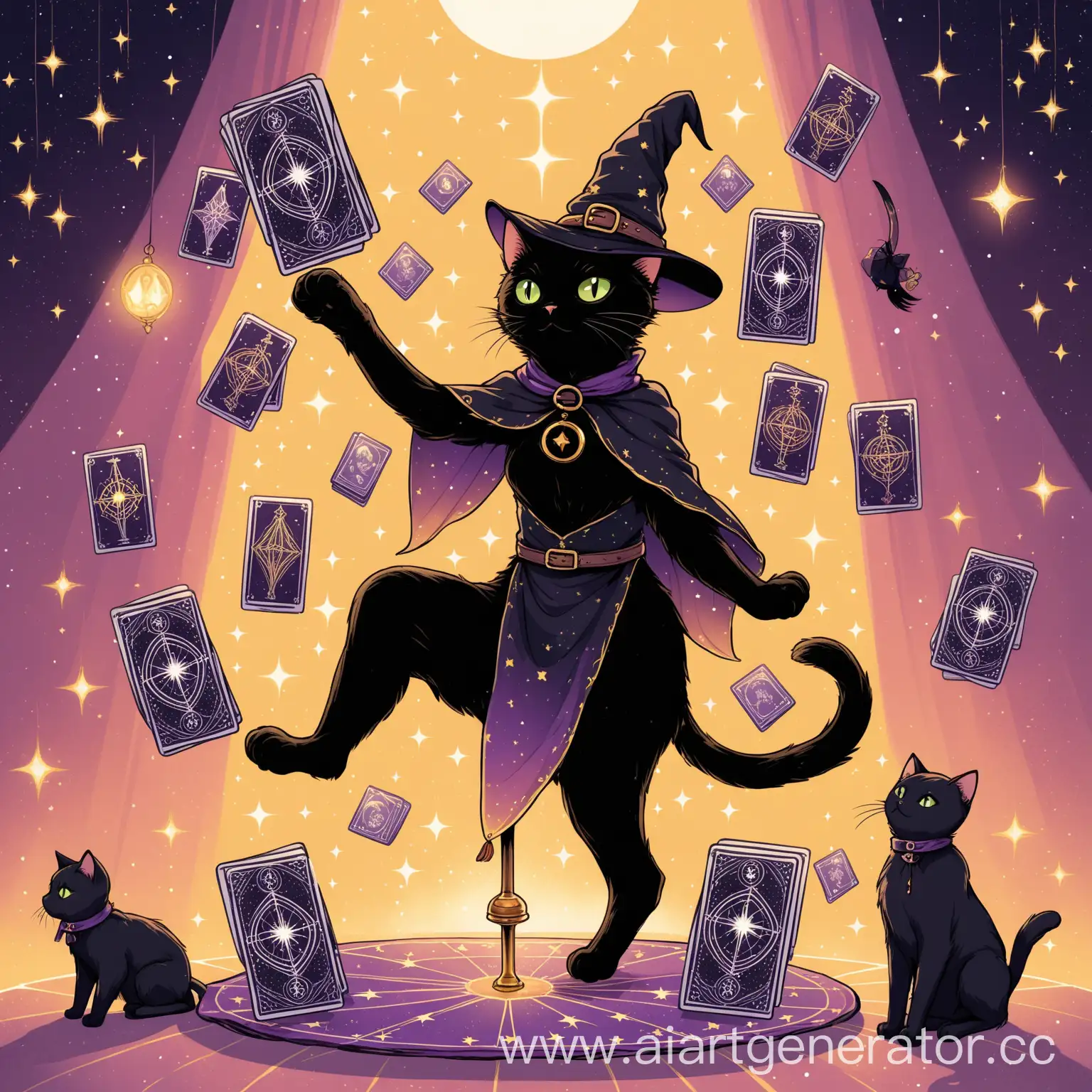 Black-Cat-Standing-with-Tarot-Cards-and-Witch-Attributes