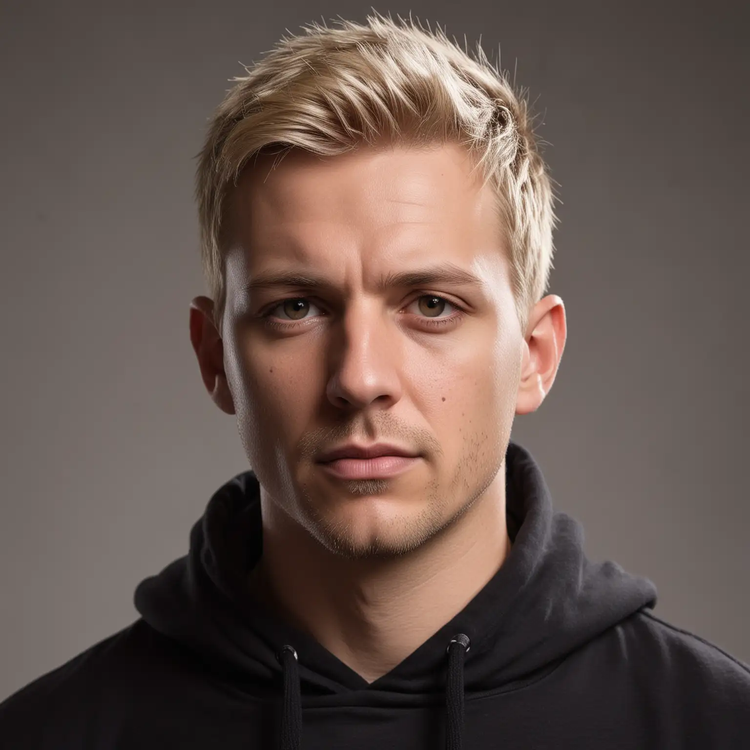 Portrait of Serious 33YearOld Man in Black Hoodie